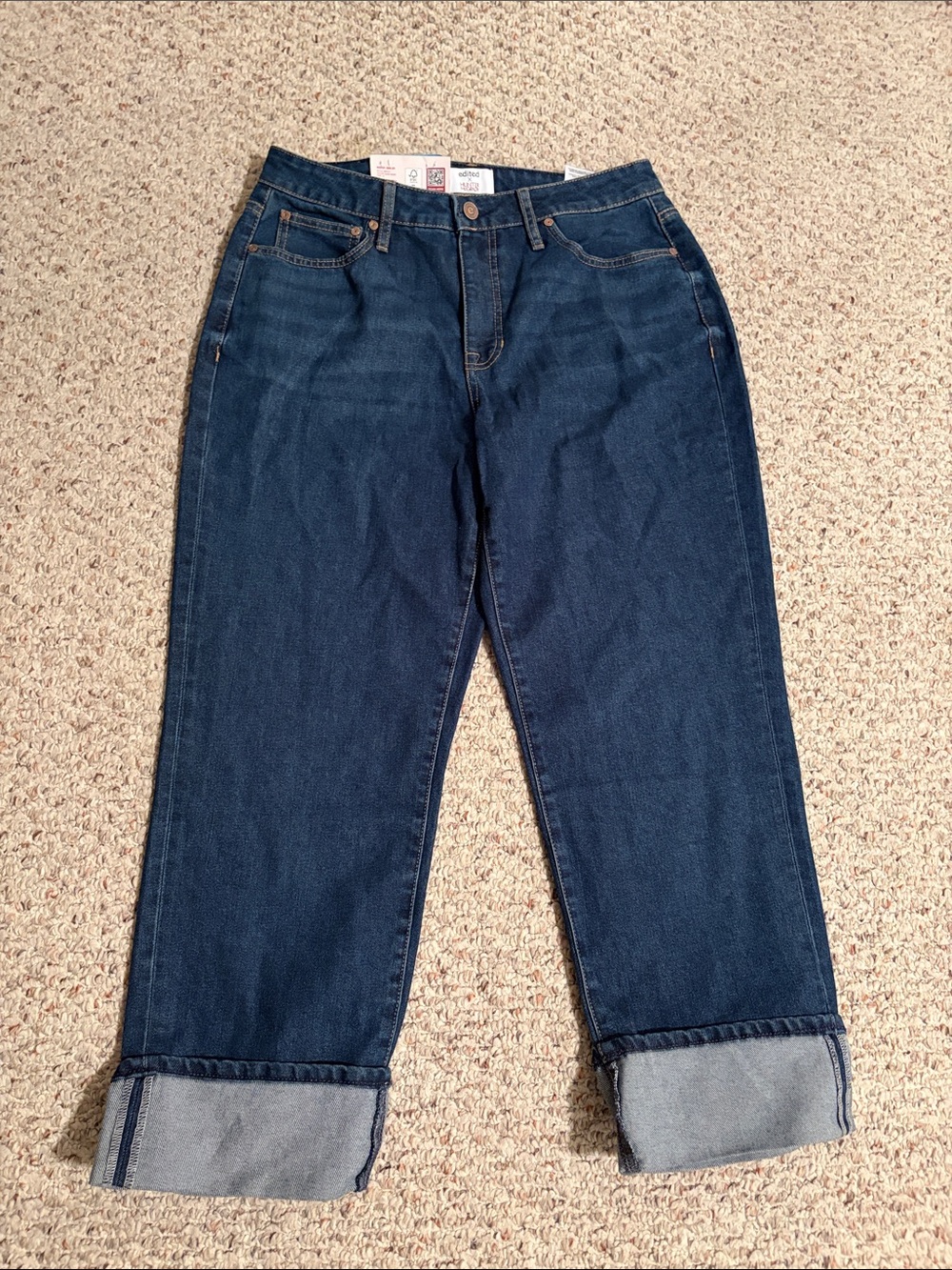 Hunter Dark Blue Women's Boyfriend Jeans with Cuffed Hem